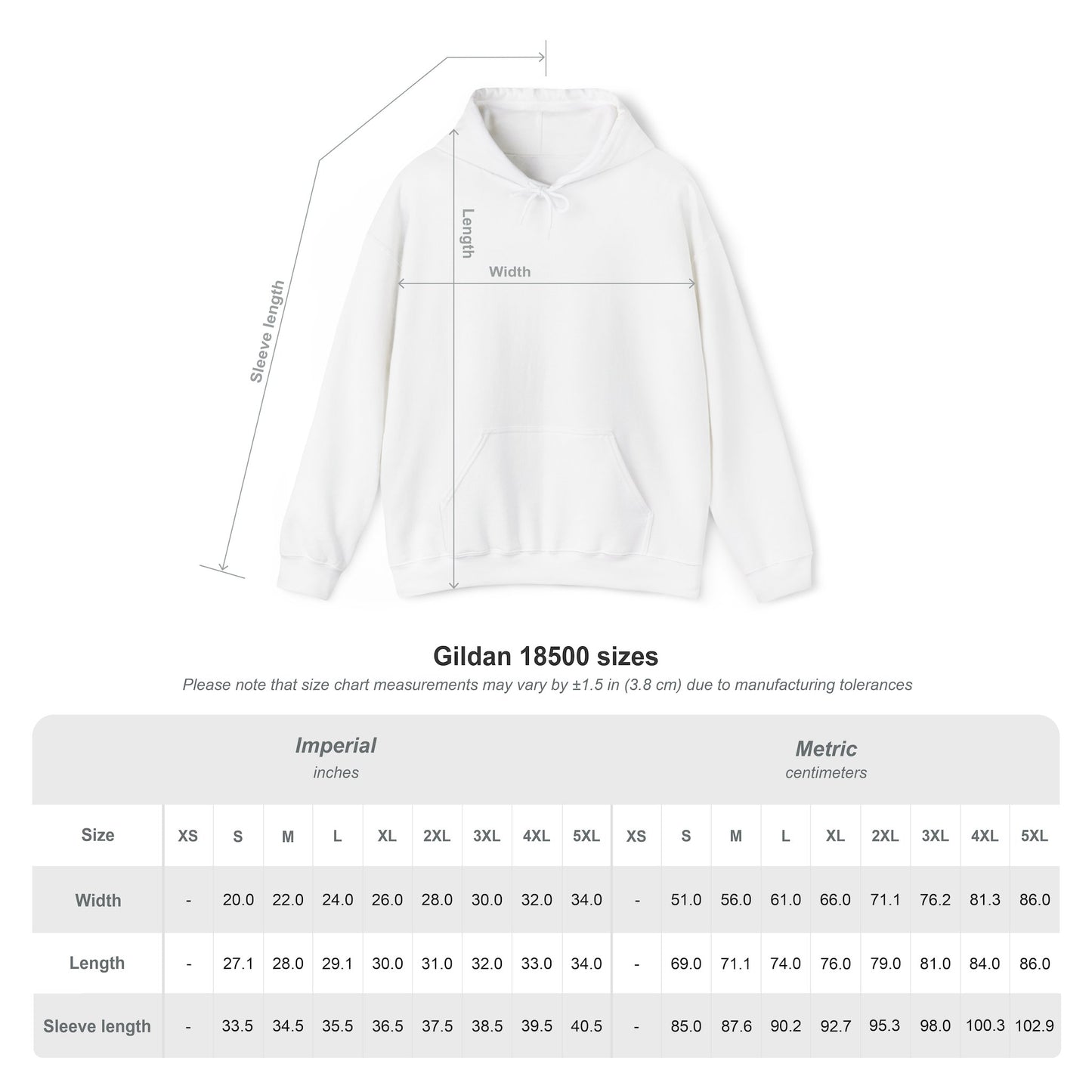 Hoodie size chart for RubiBloom âDelulu but make it aestheticâ collection â detailed unisex sizing guide for cozy pastel hoodies.