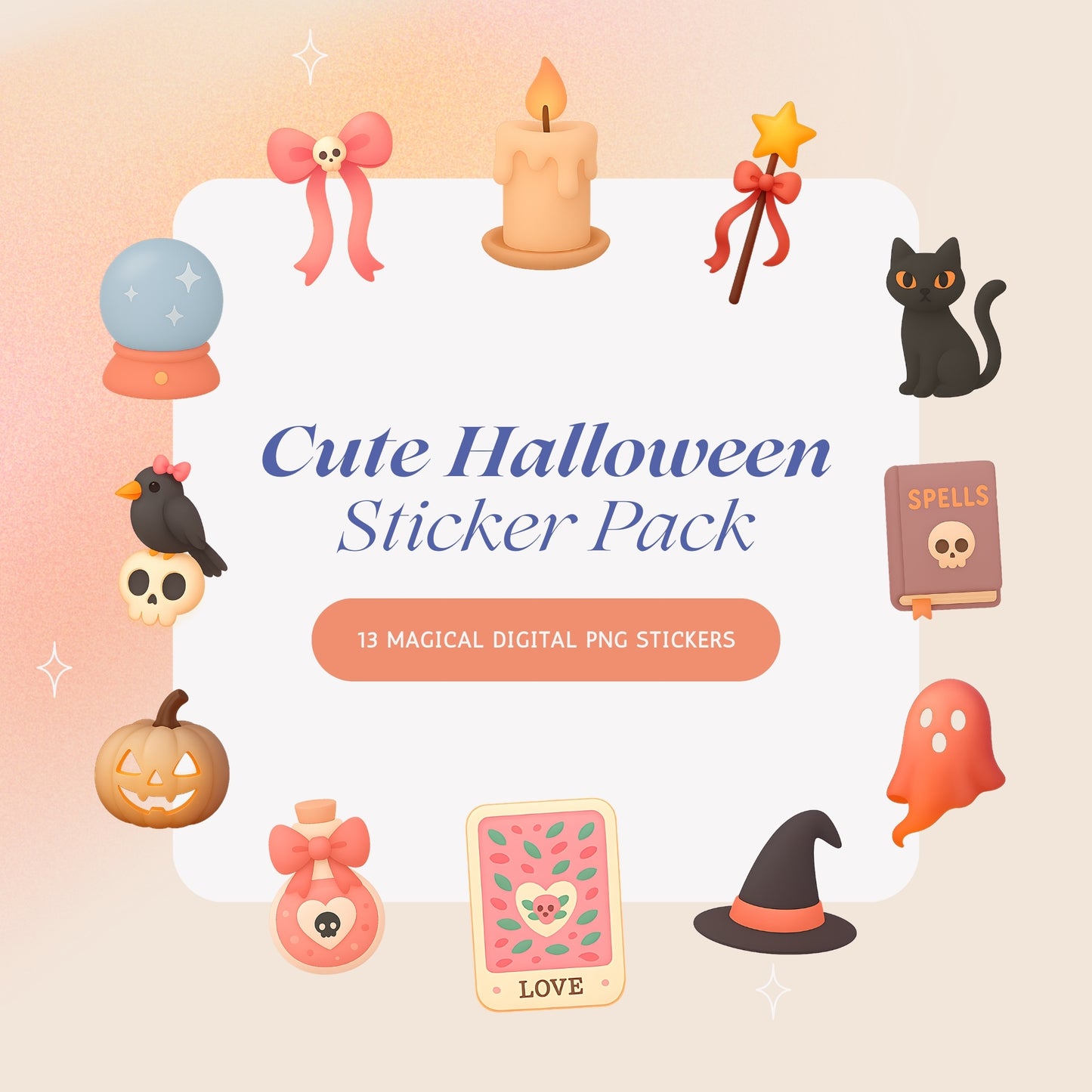 Cute Halloween Witchy Sticker Pack | 13 Magical Digital PNG Stickers