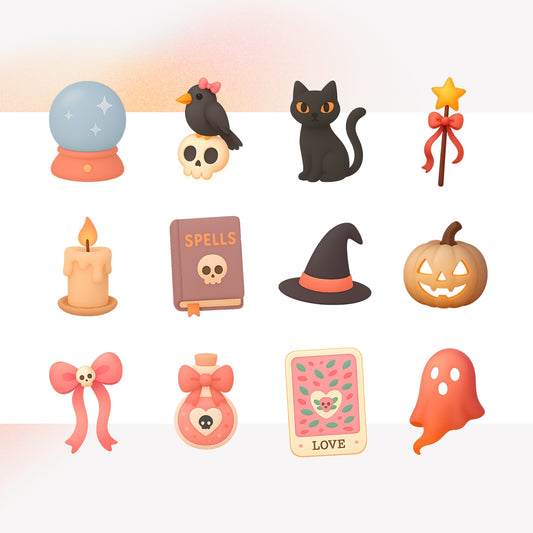 Cute Halloween Witchy Sticker Pack | 13 Magical Digital PNG Stickers