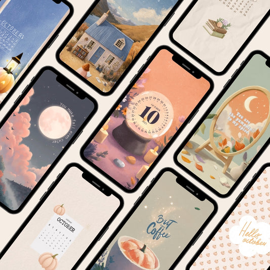 10 cozy autumn and Halloween October wallpapers for phone, free digital download. Pumpkin spice, moon, cozy house, coffee cup, and magical fall backgrounds.