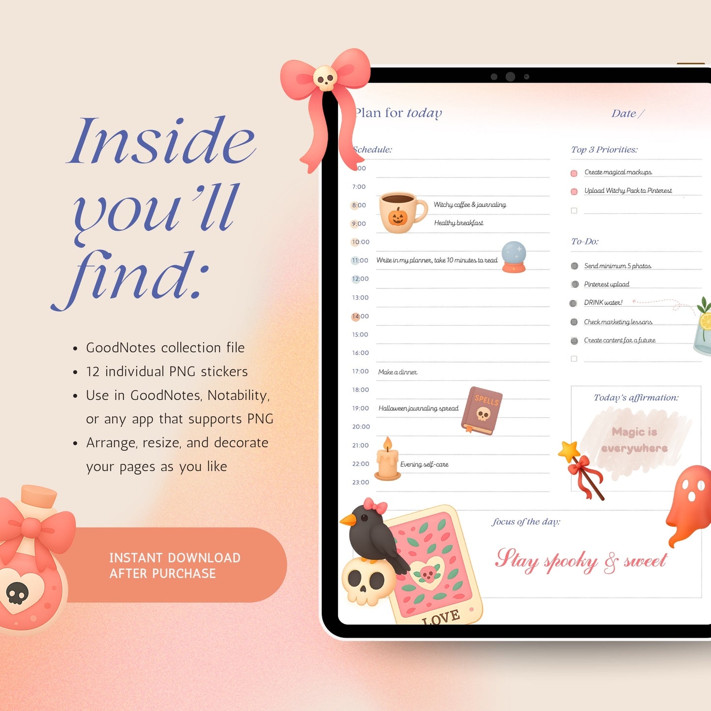 Cute Halloween Witchy Sticker Pack | 13 Magical Digital PNG Stickers