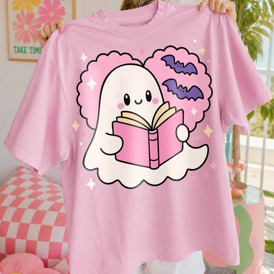 Cute Ghost Reading Book PNG SVG