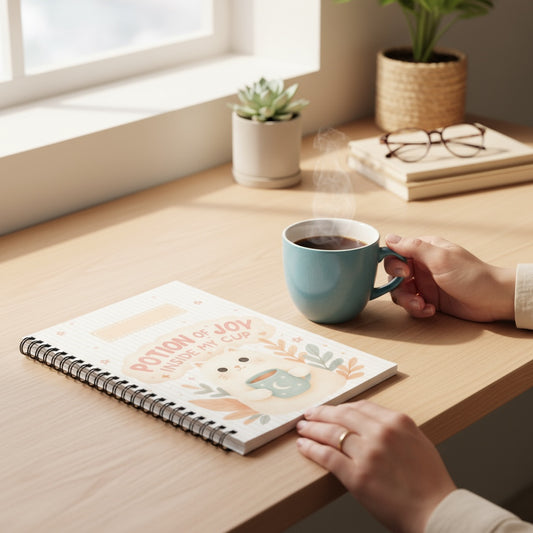 Spiral Notebook - Cute Kitty 'Potion of Joy' - Ruled Line