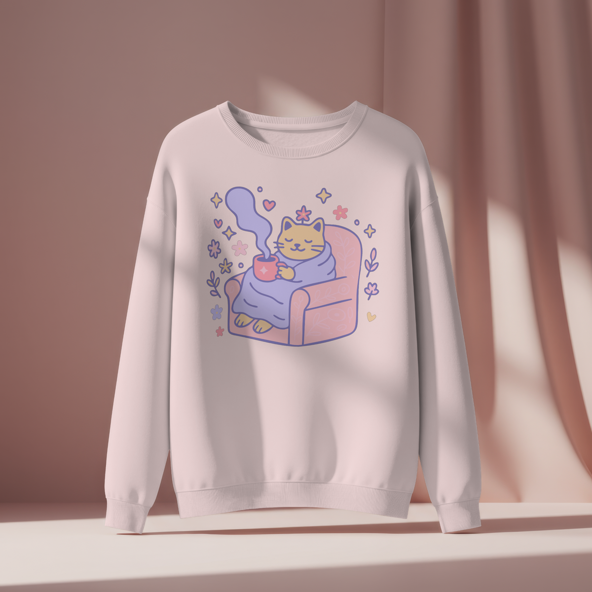Cozy Cat with Coffee | Dreamy Printable PNG & SVG Illustration