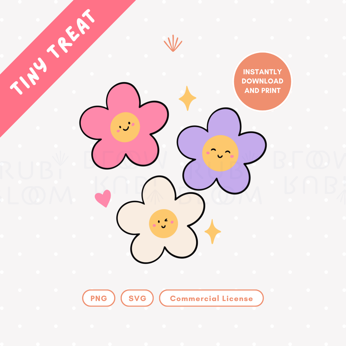 Happy Flower Trio PNG & SVG