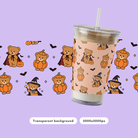 Halloween Teddy Bears Seamless Pattern PNG