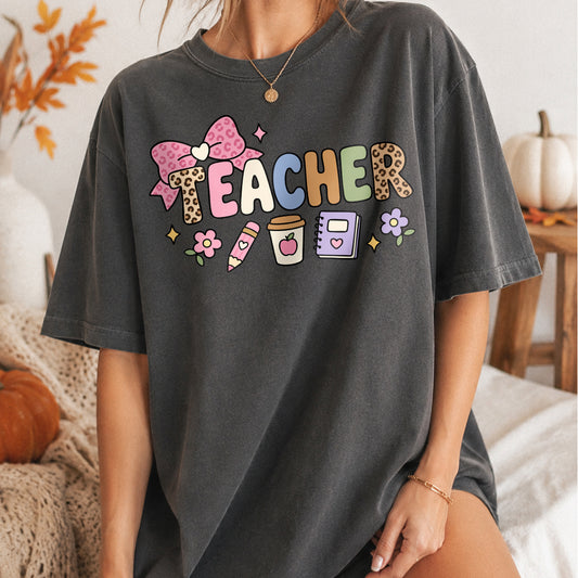 Leopard Coquette Teacher Bow Design PNG SVG