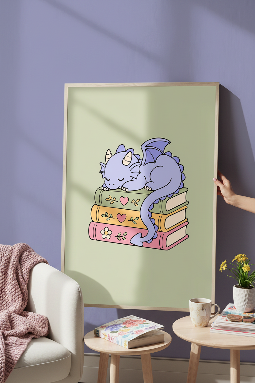 Cute Sleepy Dragon on Books SVG PNG