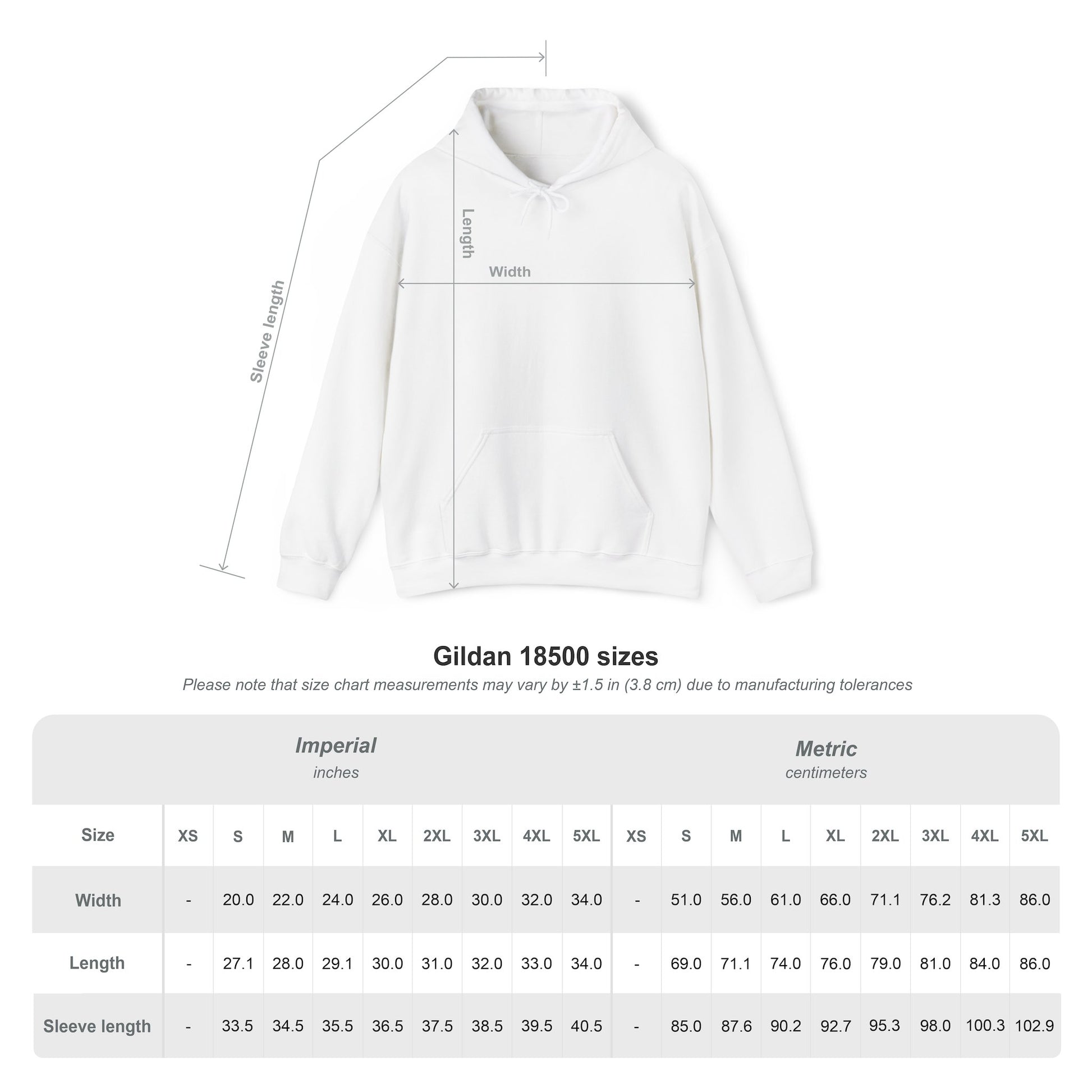 Hoodie size chart for RubiBloom “Delulu but make it aesthetic” collection — detailed unisex sizing guide for cozy pastel hoodies.