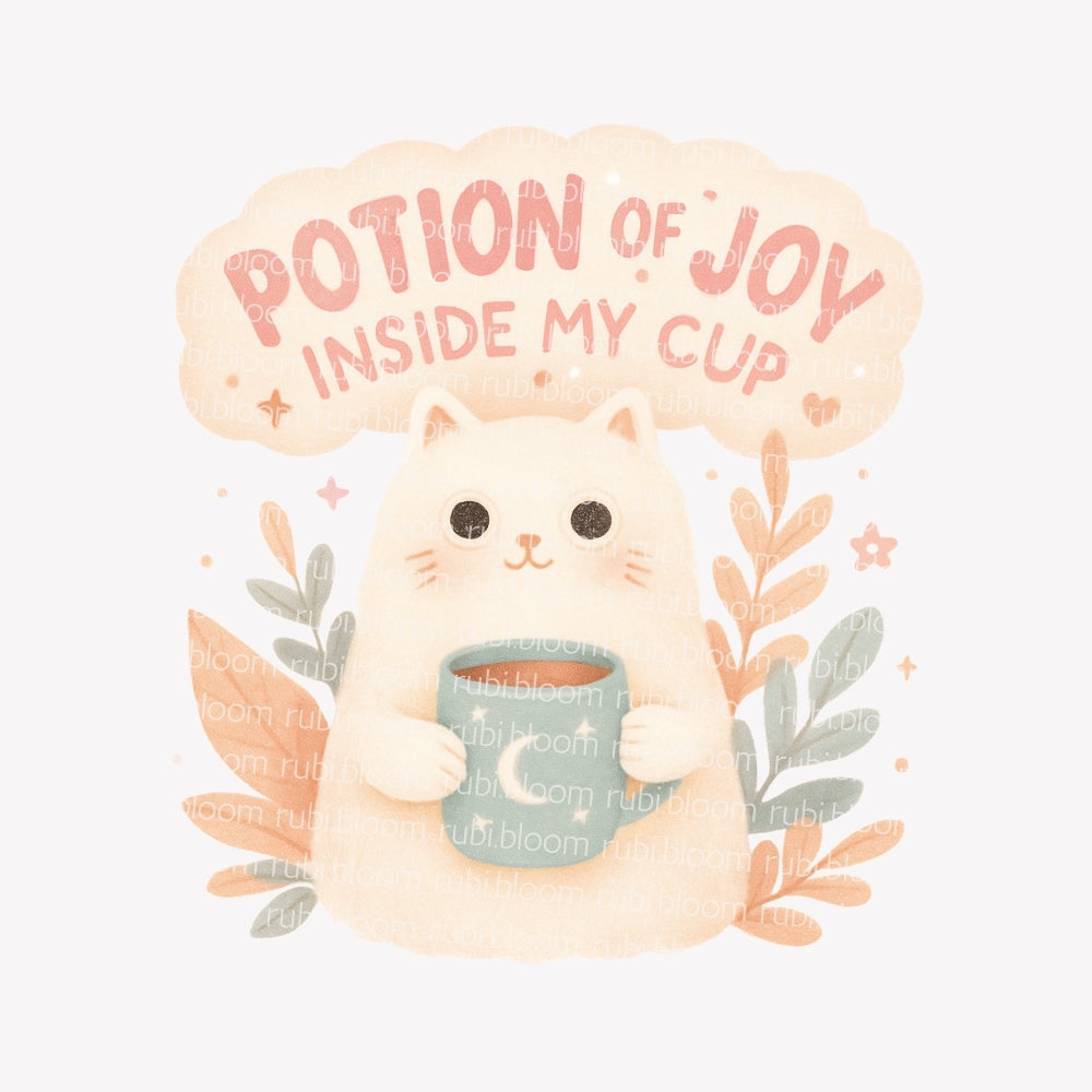 Potion of Joy Cat PNG – Cute Magical Coffee Cup Printable