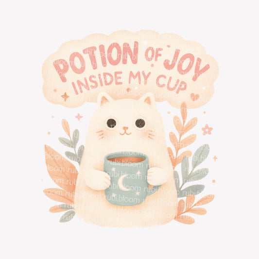 Potion of Joy Cat PNG – Cute Magical Coffee Cup Printable