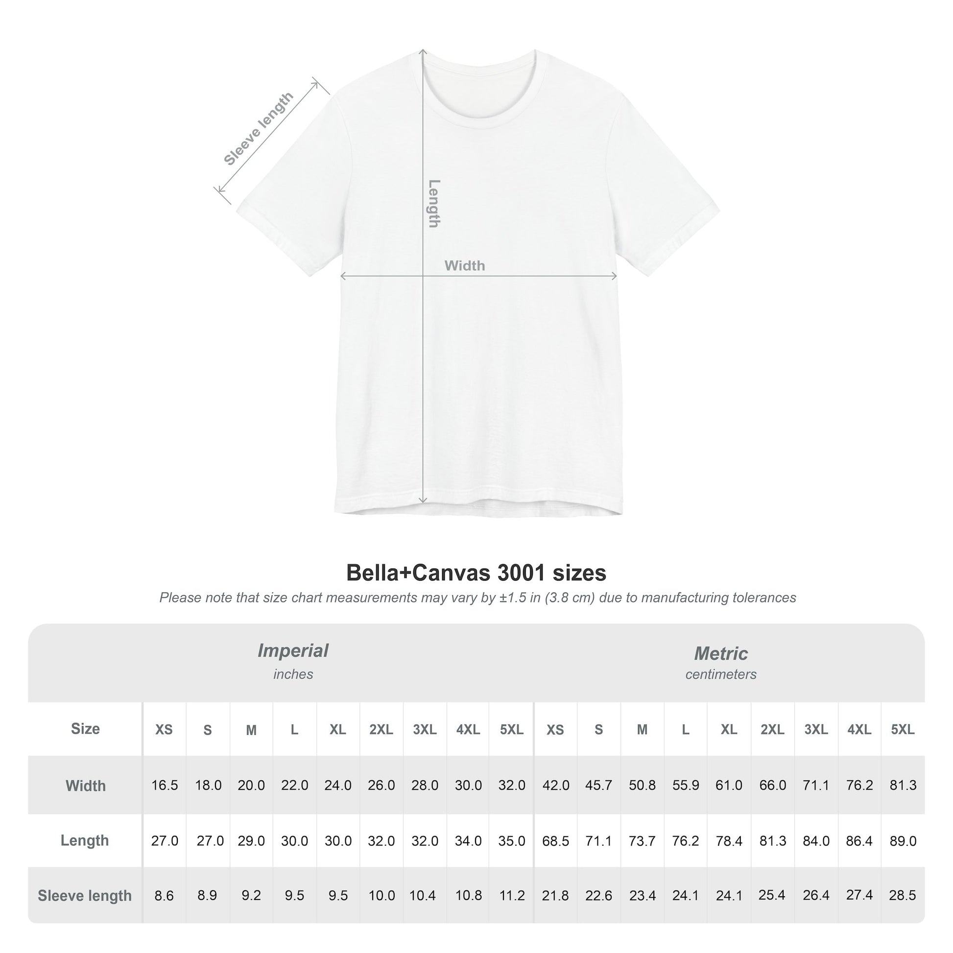 Bella + Canvas size chart for Ruby Bloom “Stay Hydrated” t-shirt — detailed sizing guide for cozy pastel shirts and graphic tees.