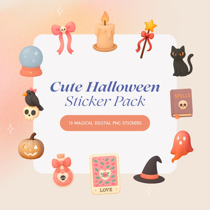 Cute Halloween Witchy Sticker Pack | 13 Magical Digital PNG Stickers