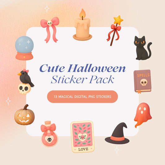 Cute Halloween Witchy Sticker Pack | 13 Magical Digital PNG Stickers