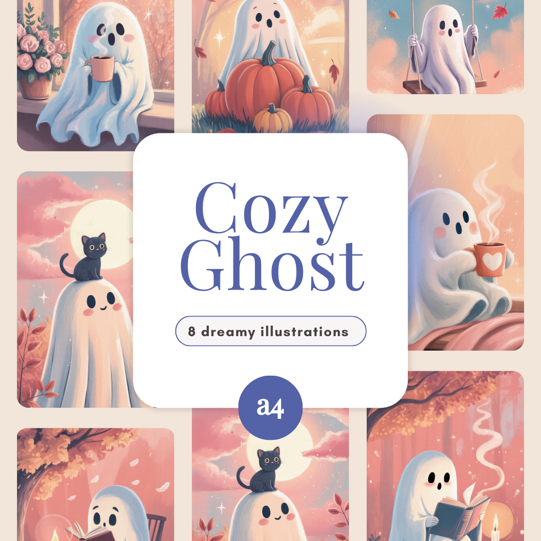 Cozy Ghosts - 8 Halloween A4 Illustrations