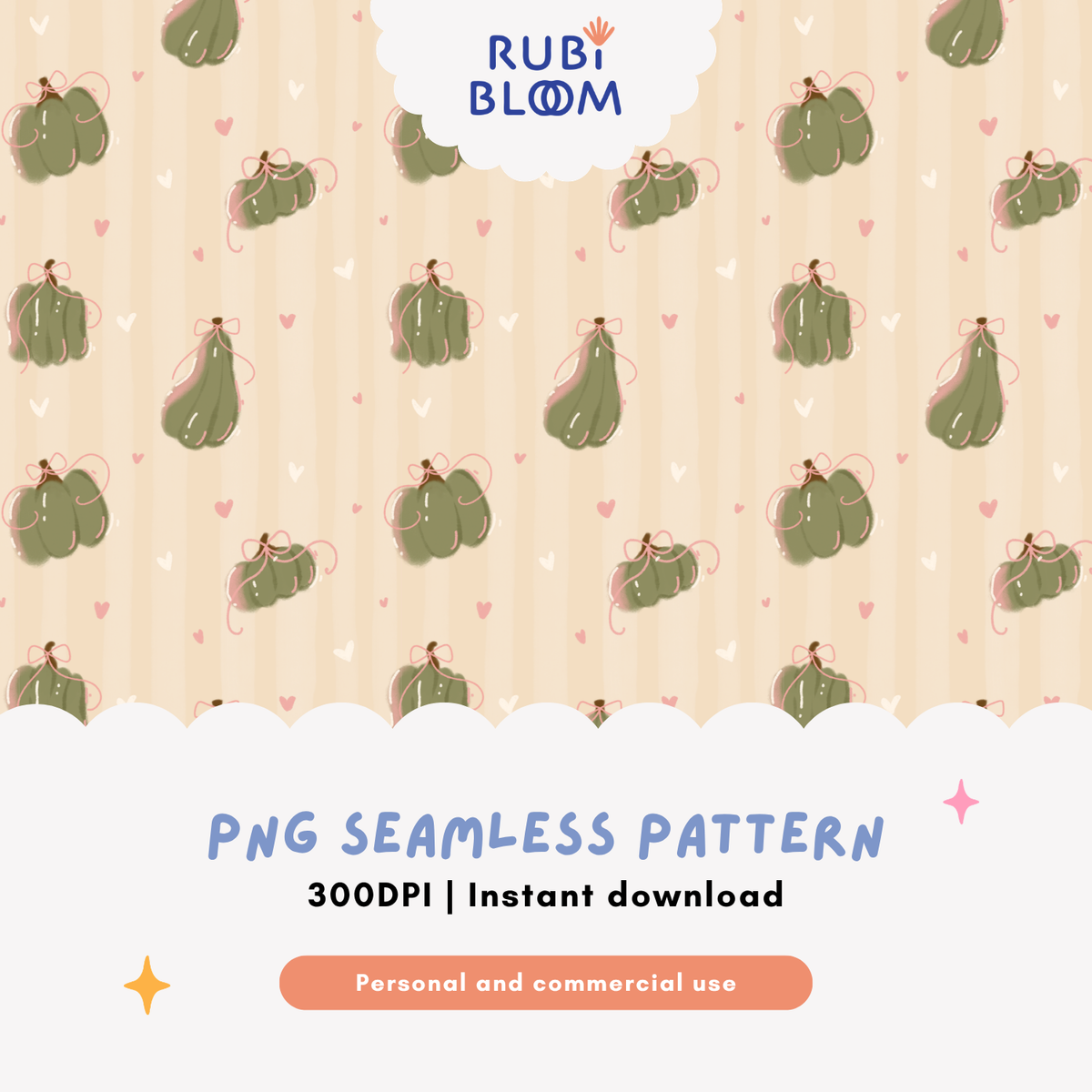 Pink Bow Pumpkin Seamless Pattern PNG