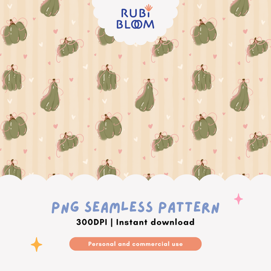 Pink Bow Pumpkin Seamless Pattern PNG