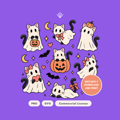 Halloween Cat Ghost Bundle PNG SVG