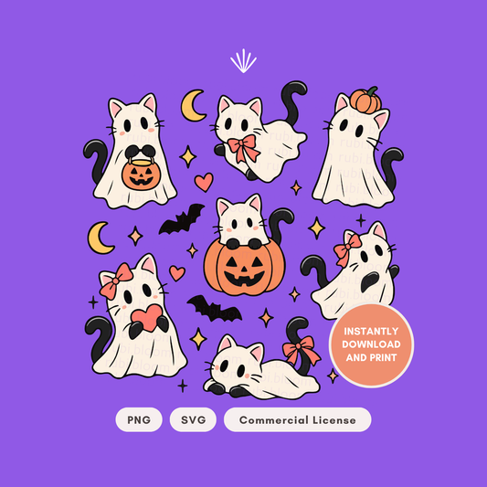 Halloween Cat Ghost Bundle PNG SVG