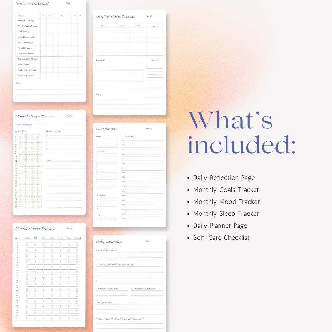 Self-Care Planner Pack | 6 Gentle Planning Pages + 4 Illustrated Covers
