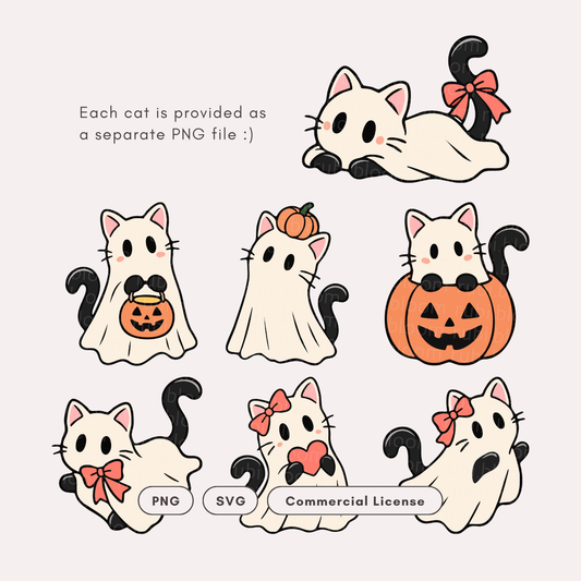 Halloween Cat Ghost Bundle PNG SVG