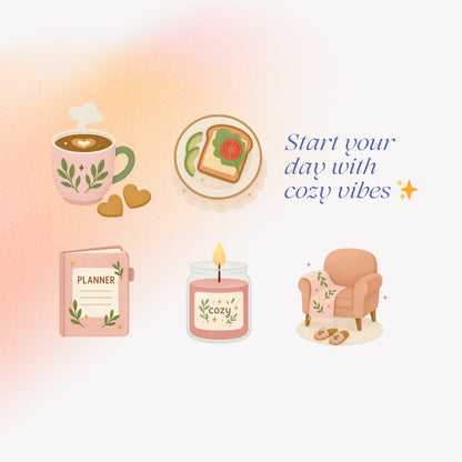 Cozy Morning Sticker Pack - Dreamy Mini Collection for Digital Planners