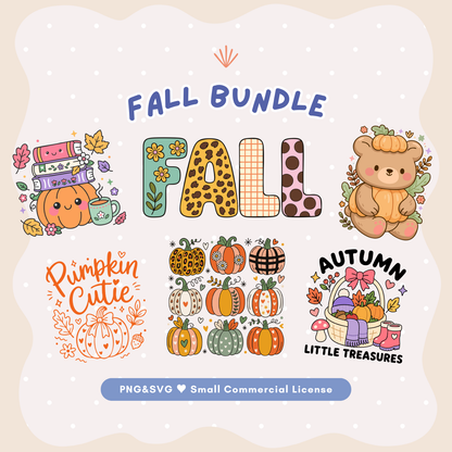 Fall Bundle, 6 Cute Pumpkin Designs PNG SVG