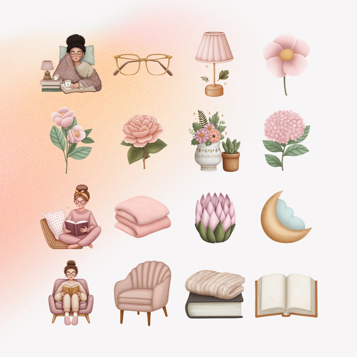 Bookish Ritual Digital Sticker Pack | 50 Cozy Reading & Self-Care Stickers