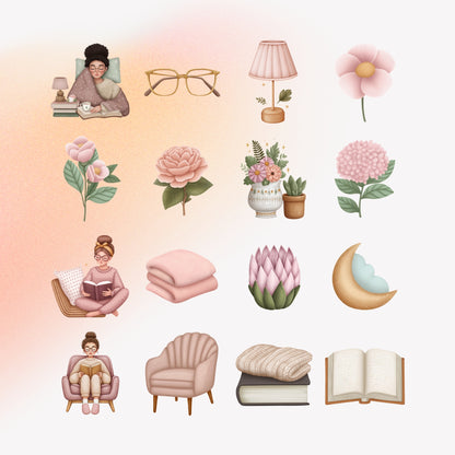 Bookish Ritual Digital Sticker Pack | 50 Cozy Reading & Self-Care Stickers