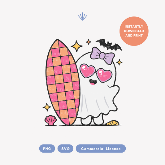 Summerween Cute Surfing Ghost PNG SVG