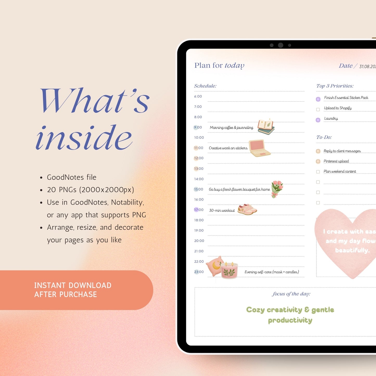 Essential Sticker Pack | Everyday Cozy PNG + GoodNotes