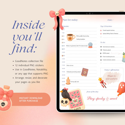 Cute Halloween Witchy Sticker Pack | 13 Magical Digital PNG Stickers