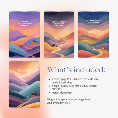 Dreamland Path Postcards - Printable Set of 4 Cozy Illustrations