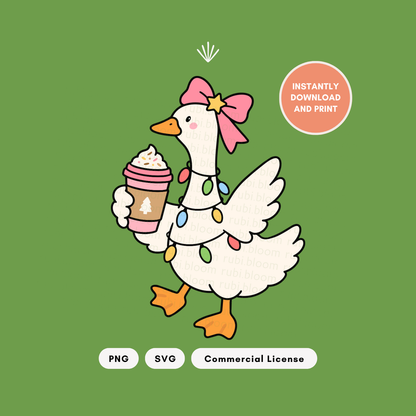 Christmas Goose with Coffee SVG PNG