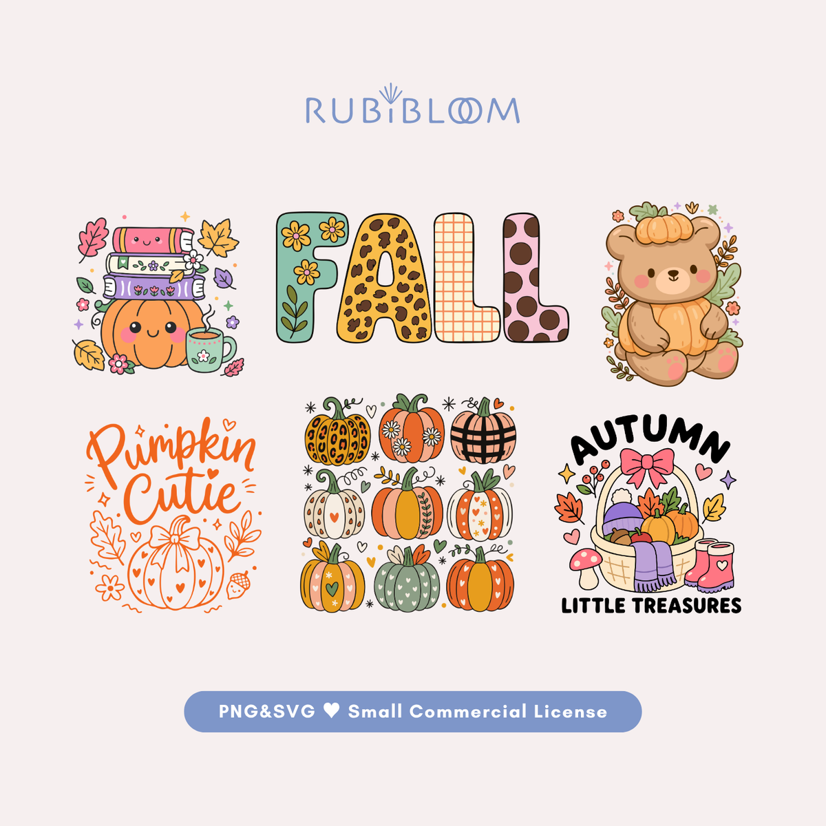 Fall Bundle, 6 Cute Pumpkin Designs PNG SVG