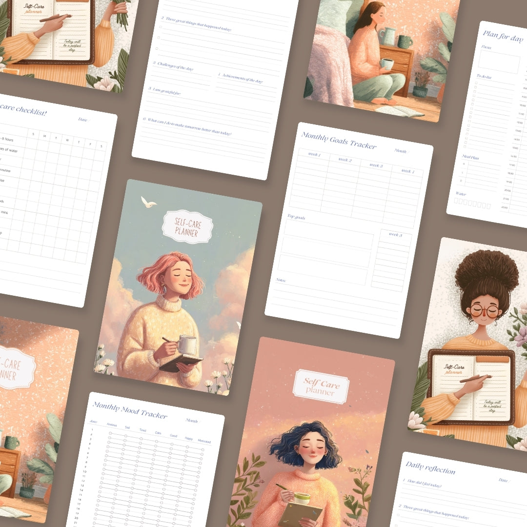 Self-Care Planner Pack | 6 Gentle Planning Pages + 4 Illustrated Covers