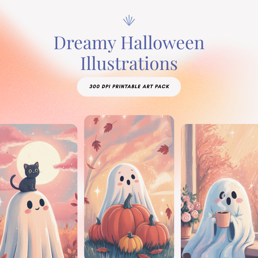 Cozy Ghosts - 8 Halloween A4 Illustrations