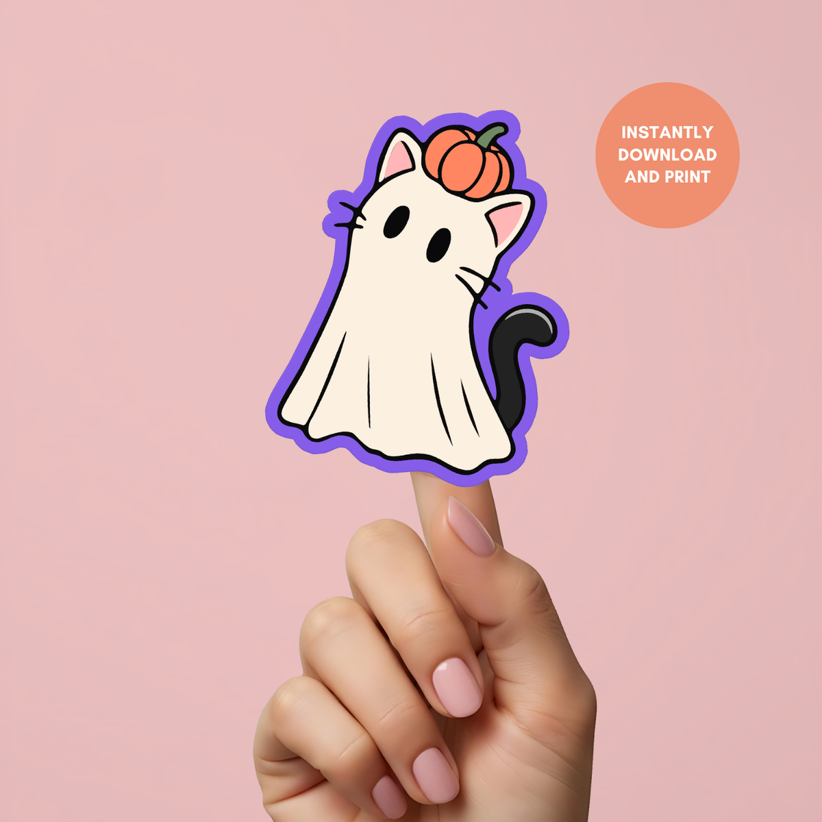 Pumpkin Ghost Cat PNG & SVG | FREEBIE