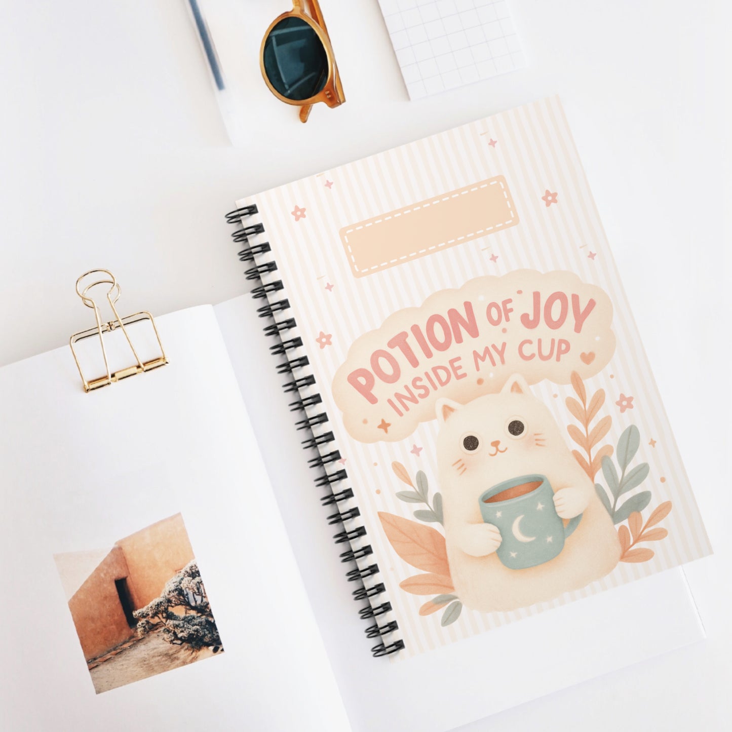 Spiral Notebook - Cute Kitty 'Potion of Joy' - Ruled Line