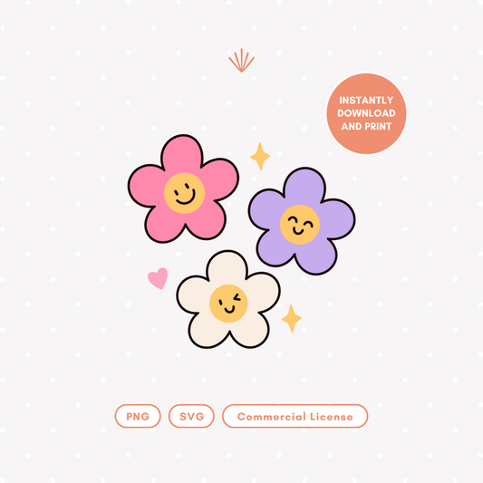 Happy Flower Trio PNG & SVG