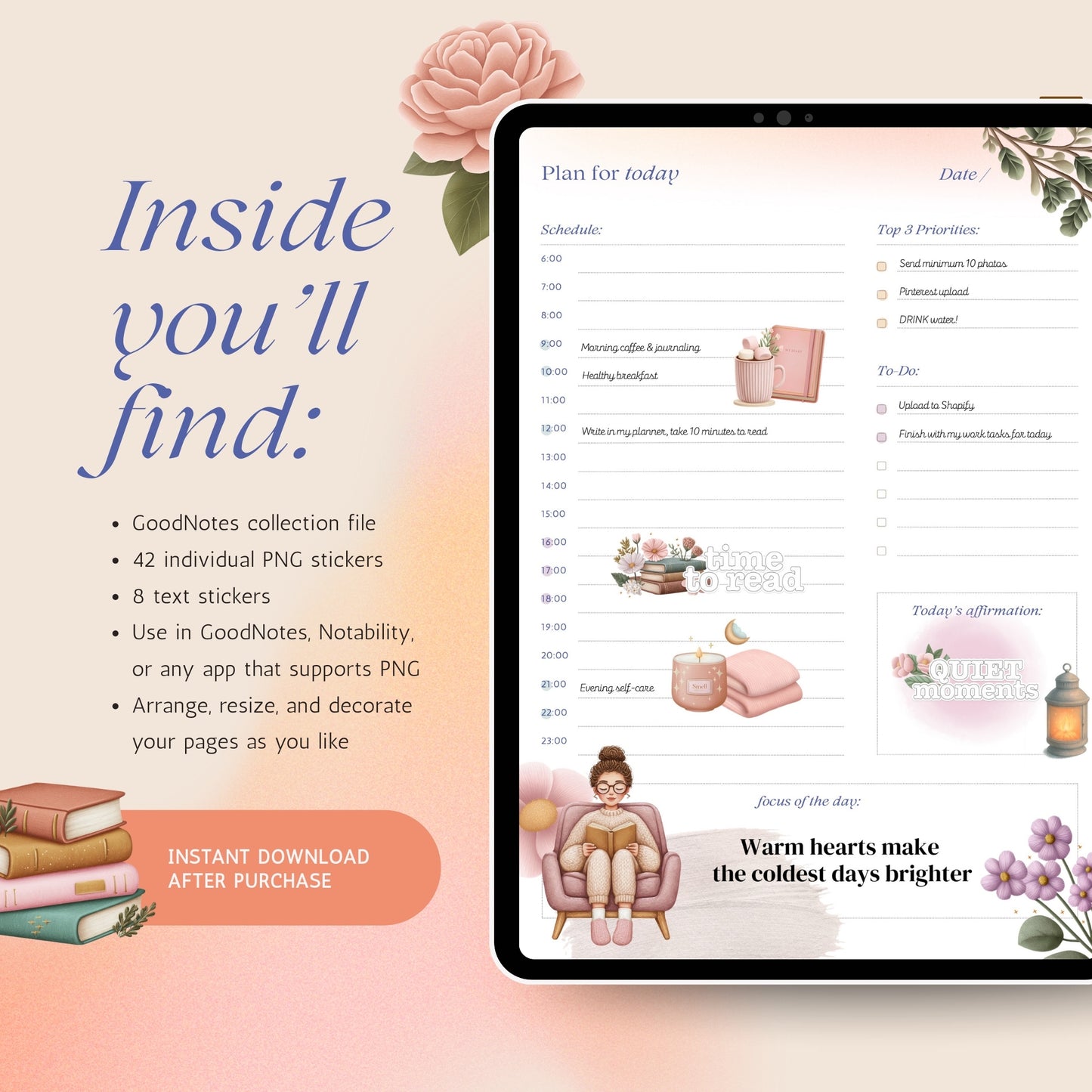 Bookish Ritual Digital Sticker Pack | 50 Cozy Reading & Self-Care Stickers