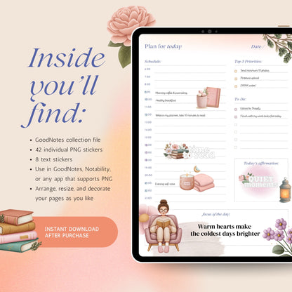 Bookish Ritual Digital Sticker Pack | 50 Cozy Reading & Self-Care Stickers