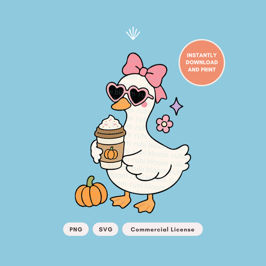 Fall Coquette Goose with Pumpkin Spice Coffee PNG SVG
