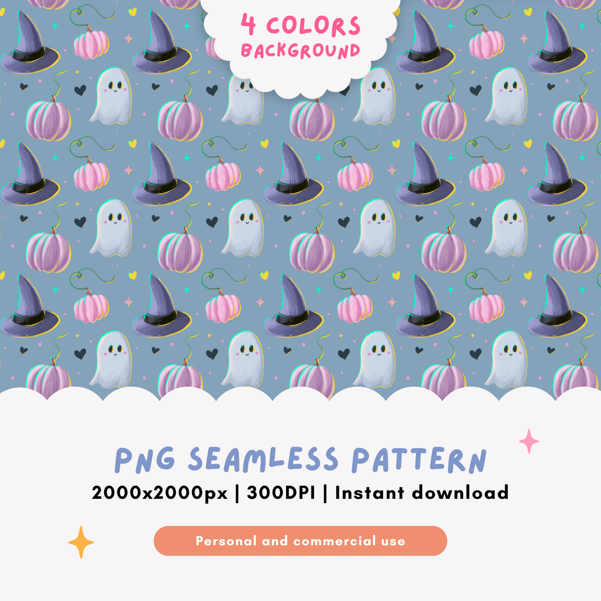 Pastel Witchy Halloween Pattern PNG