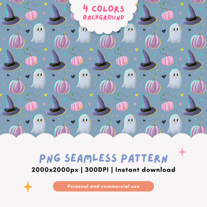 Pastel Witchy Halloween Pattern PNG