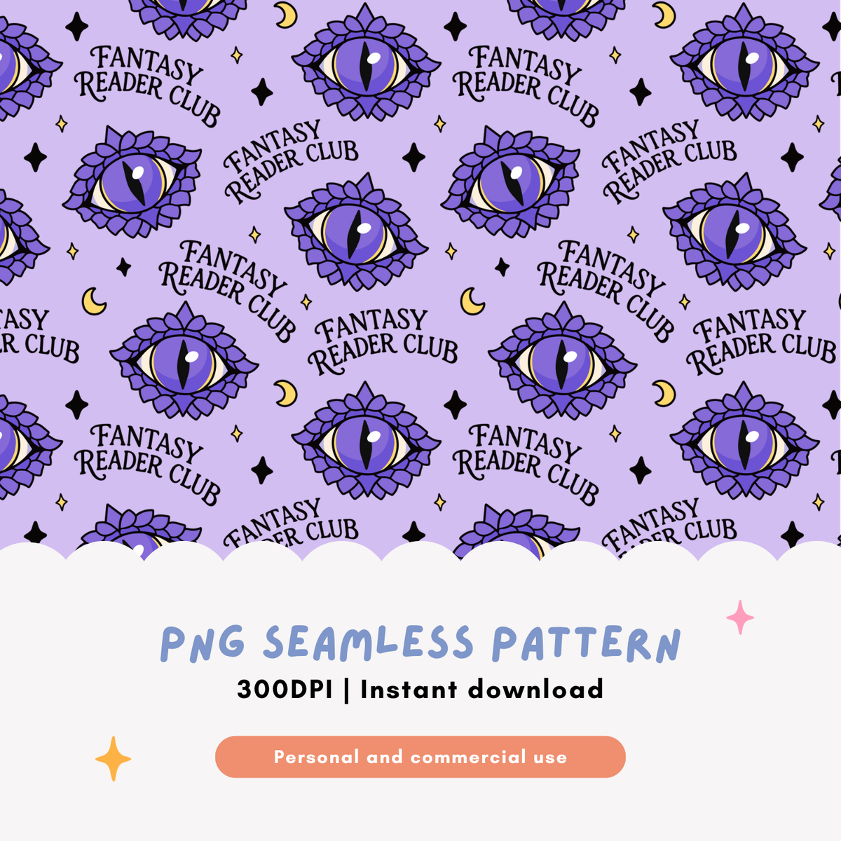 Fantasy Reader Club Seamless Pattern PNG