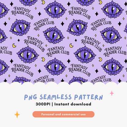 Fantasy Reader Club Seamless Pattern PNG