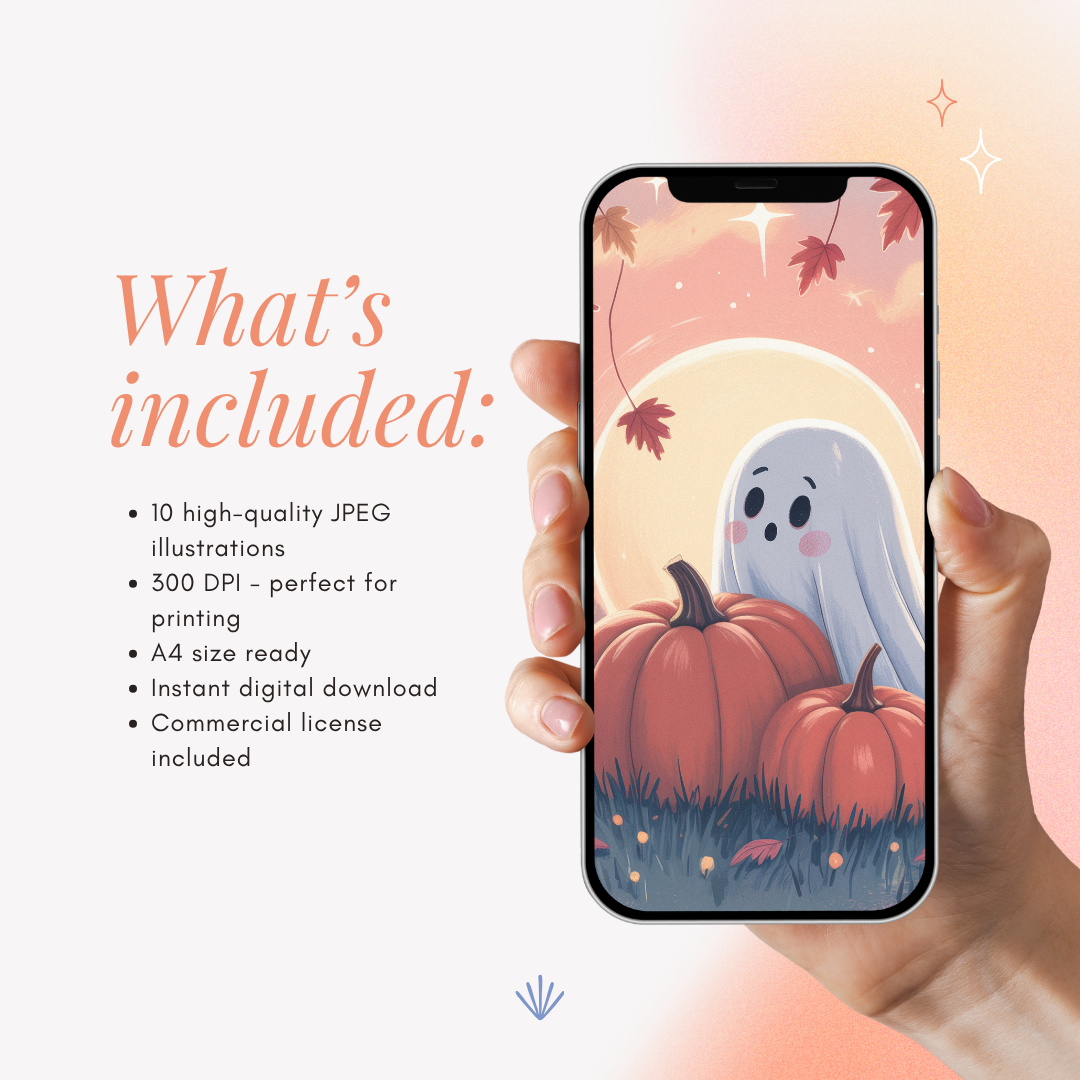 Cozy Ghosts - 8 Halloween A4 Illustrations