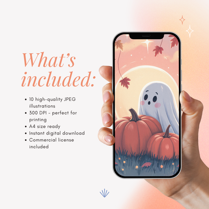 Cozy Ghosts - 8 Halloween A4 Illustrations