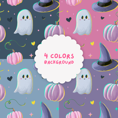 Pastel Witchy Halloween Pattern PNG